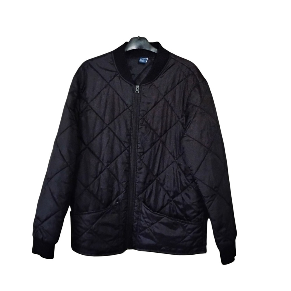 Highland Outfitters Mens M Black Quilted Bomber Jacket Full Zip Diamond Coat